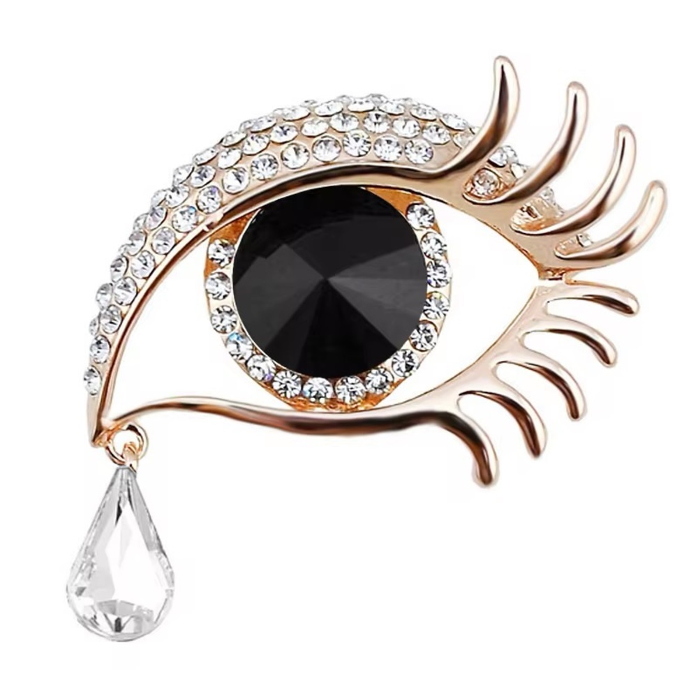 Elegant Black Eye with tear Gold and Crystal Brooch